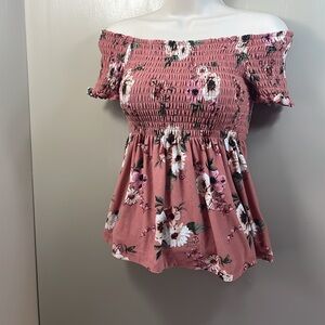 Floral‎ Pink Smocked Women's Top size M